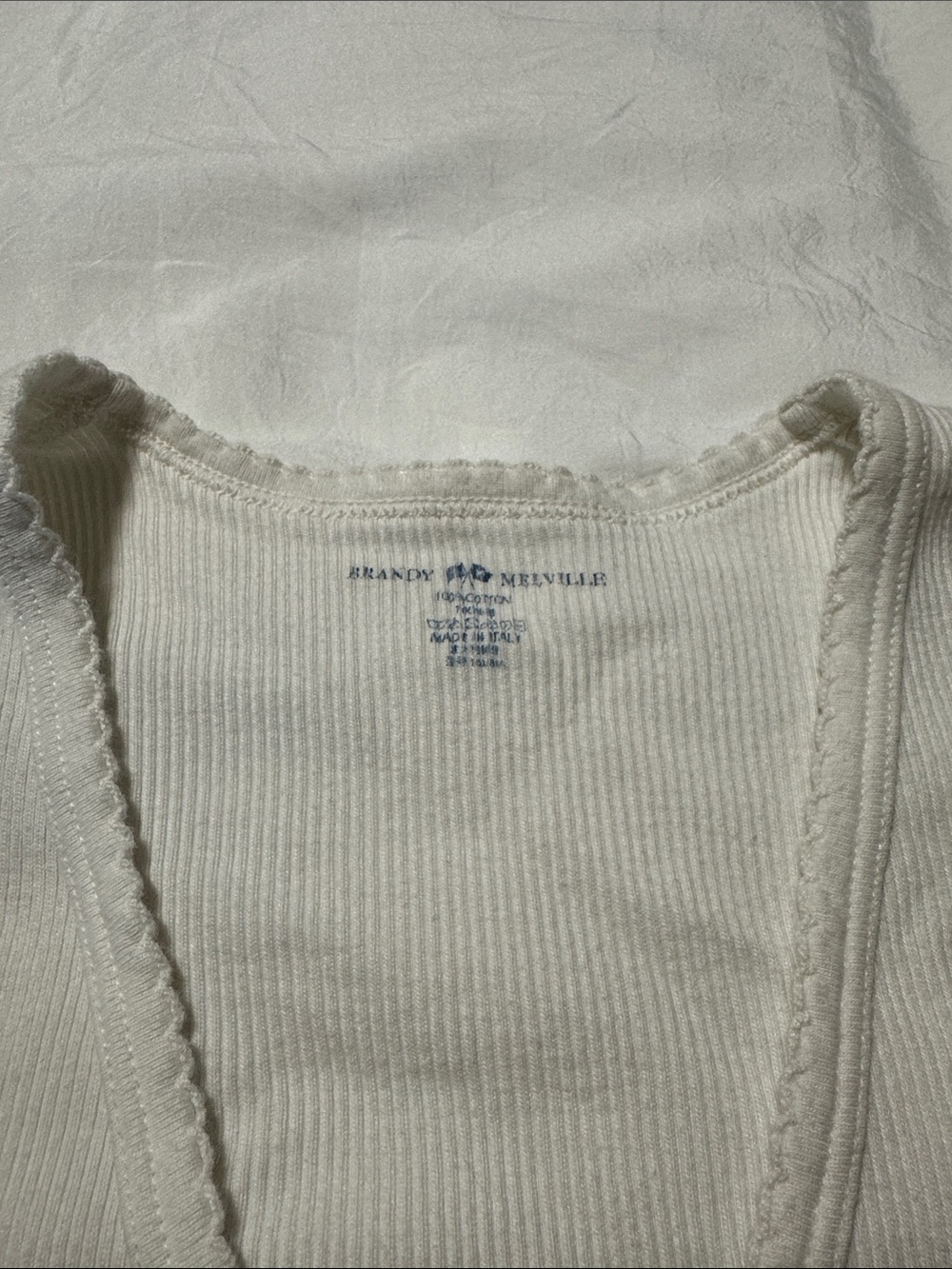 Brandy Melville White Ribbed Lace Trim V-Neck Cardigan / Top